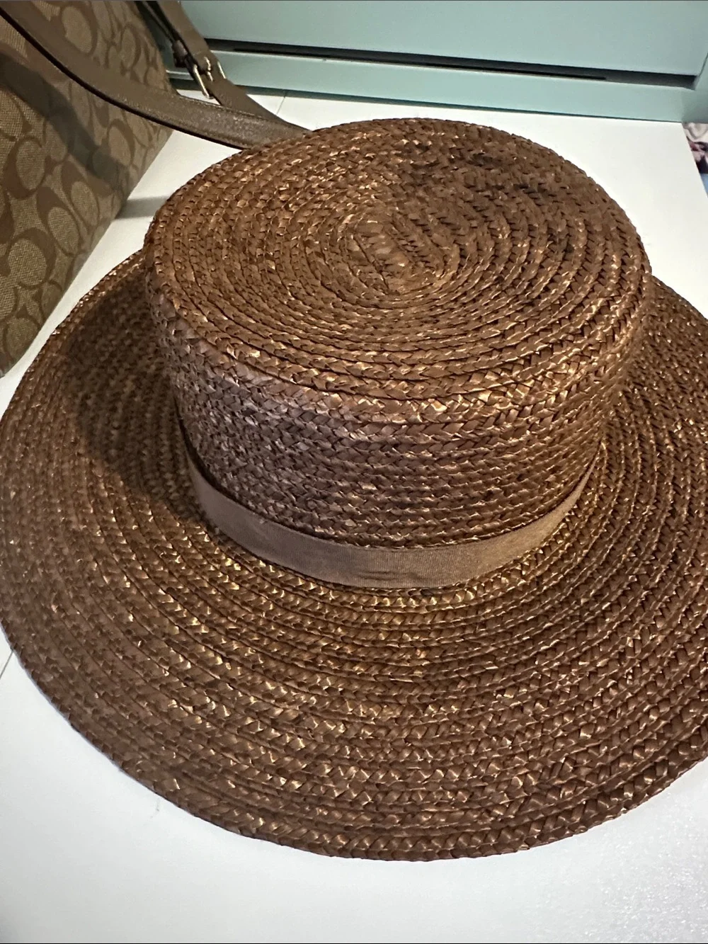 Brown Straw Hat with ribbon